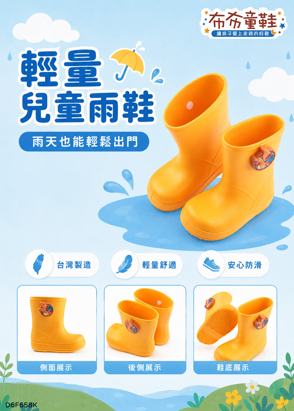 寶可夢噴火龍黃色兒童短筒雨鞋